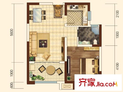 中建長(zhǎng)清湖B戶型 1室1廳1衛(wèi)1廚