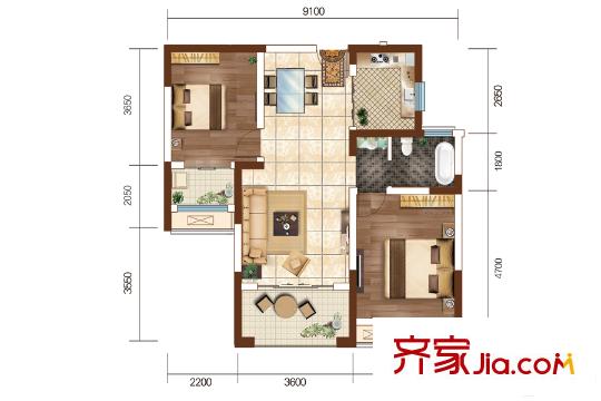 中建長(zhǎng)清湖33、39、40、41、46、47、48#樓C戶型 2室2廳1衛(wèi)1廚