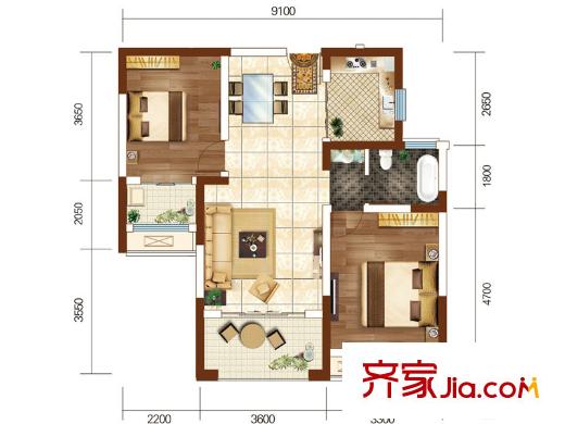 中建長(zhǎng)清湖二期39、40、41、46、47、48#樓C戶型 2室2廳1衛(wèi)1廚