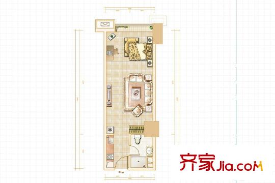 恒大城H公寓C戶型 1室1廳1衛(wèi)1廚