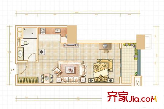 恒大城H公寓B戶型 1室1廳1衛(wèi)1廚