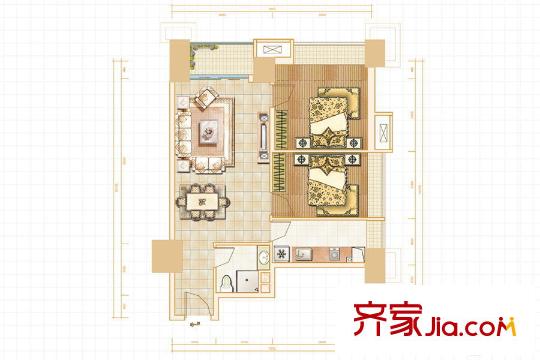 恒大城H公寓A戶型 2室2廳1衛(wèi)1廚