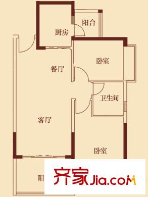 恒大城3#1戶型圖 2室2廳1衛(wèi)1廚