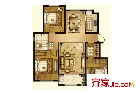 御泉世家15#16#17#樓A戶型 3室2廳1衛(wèi)1廚