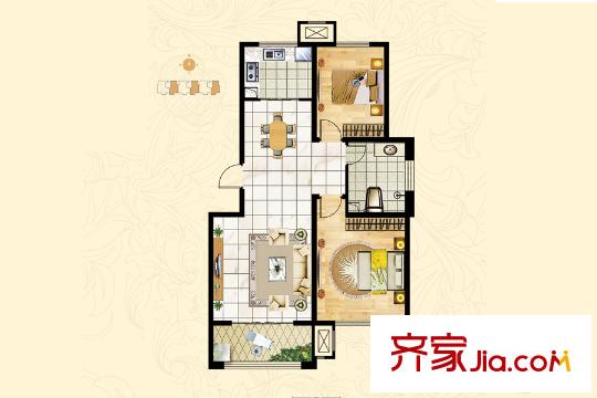 福景佳苑?2期1、3、4#樓A1戶型 2室2廳1衛(wèi)1廚