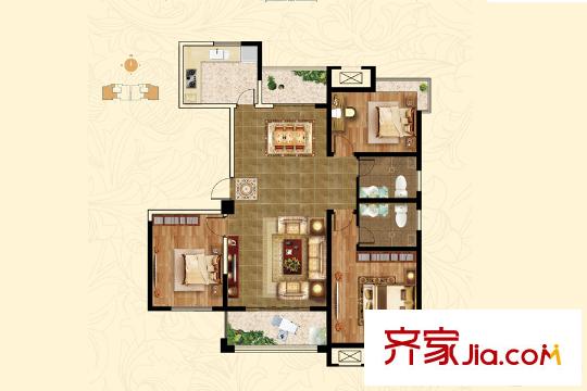 福景佳苑?2期5、6#樓D1戶型 3室2廳2衛(wèi)1廚
