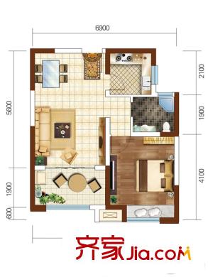 中建長(zhǎng)清湖二期43#樓標(biāo)準(zhǔn)層B戶型 1室2廳1衛(wèi)1廚