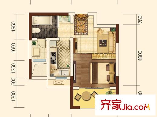中建長(zhǎng)清湖A戶型 1室1廳1衛(wèi)1廚