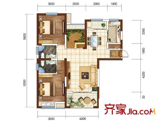 中建長(zhǎng)清湖二期40、46#樓標(biāo)準(zhǔn)層I戶型 2室2廳2衛(wèi)1廚