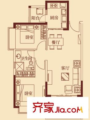 恒大城3#1戶型圖 2室2廳1衛(wèi)1廚