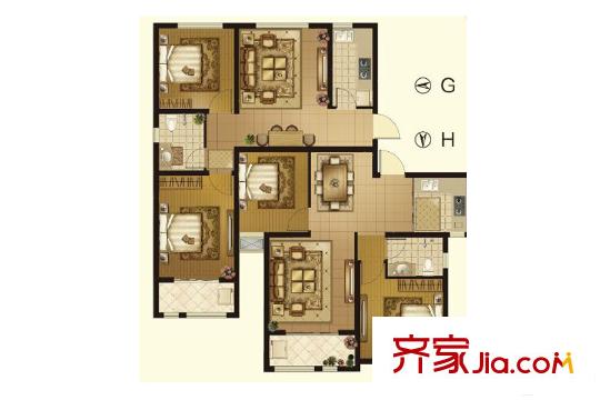 御泉世家2#樓G戶型 2室2廳1衛(wèi)1廚