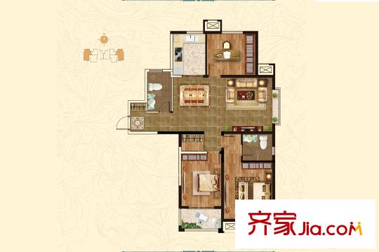 福景佳苑?2期3#樓B2戶型 3室2廳2衛(wèi)1廚