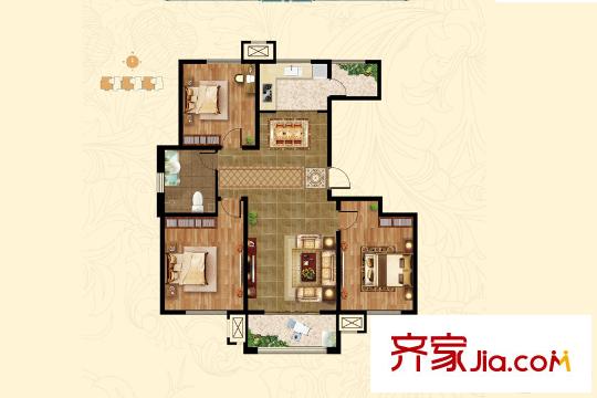 福景佳苑?2期2#樓B1戶型 3室2廳1衛(wèi)1廚