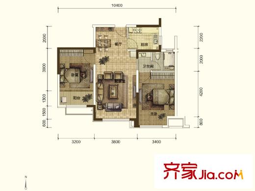 藍(lán)石大溪地二期E12#、E16#、E19#、E23樓標(biāo)準(zhǔn)層戶型 2室2廳1衛(wèi)1廚