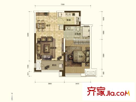 藍(lán)石大溪地二期觀湖高層N20#、N22#、N23#樓標(biāo)準(zhǔn)層戶型 1室2廳1衛(wèi)1廚