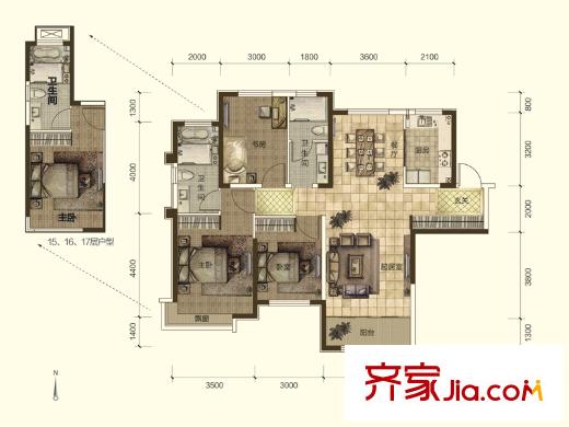 藍(lán)石大溪地二期觀湖高層E12#、E16#、E19#樓標(biāo)準(zhǔn)層戶型 3室2廳2衛(wèi)1廚