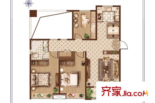 鑫苑世家公館一期4#、1#、2#、3#、5#樓標(biāo)準(zhǔn)層C1戶型 3室2廳1衛(wèi)1廚