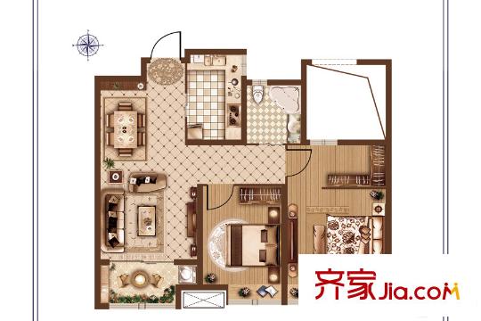 鑫苑世家公館一期8#樓標(biāo)準(zhǔn)層A戶型 2室2廳1衛(wèi)1廚