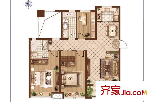 鑫苑世家公館一期8#樓標(biāo)準(zhǔn)層D2戶型 3室2廳1衛(wèi)1廚
