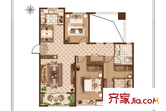 鑫苑世家公館一期4#、1#、2#、3#、5#樓標(biāo)準(zhǔn)層C1'戶型 3室2廳1衛(wèi)1廚
