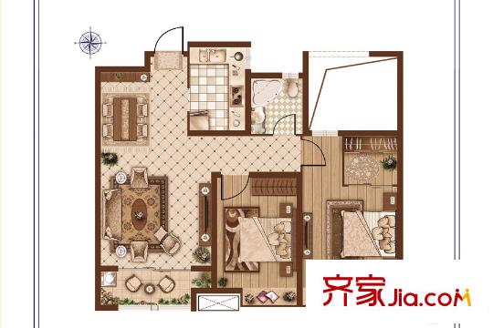 鑫苑世家公館一期4#、1#、2#、3#、5#樓標(biāo)準(zhǔn)層B戶型 2室2廳1衛(wèi)1廚