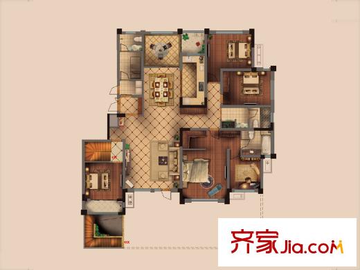 銀豐唐郡?桂花園平層官邸標(biāo)準(zhǔn)層戶型 5室3廳3衛(wèi)1廚