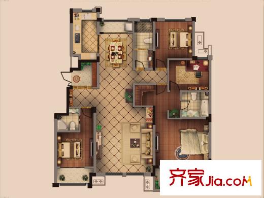 銀豐唐郡?桂花園半山洋房標(biāo)準(zhǔn)層戶型 4室2廳3衛(wèi)