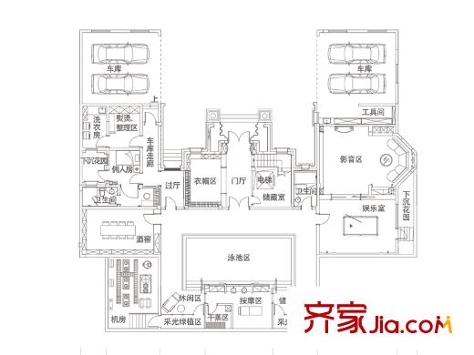 银丰唐郡桂花园别墅双拼负一层b户型 10室3厅7卫2厨