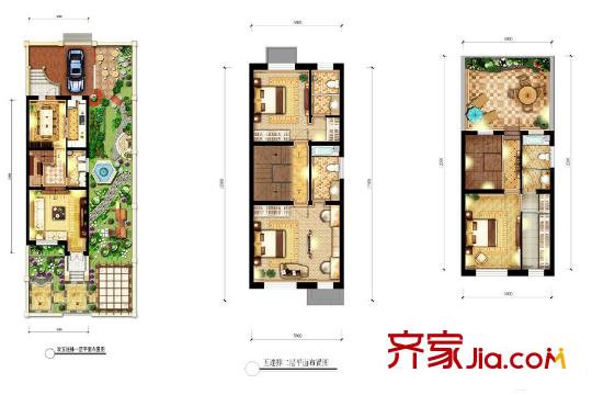 御泉美墅五联排户型图 3室2厅4卫1厨