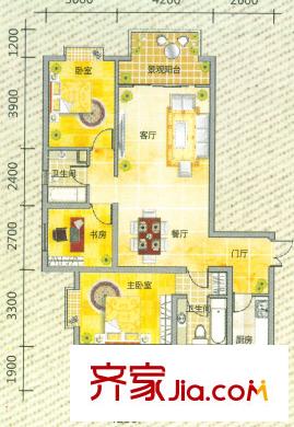 翡翠灣A戶(hù)型 3室2廳2衛(wèi)1廚