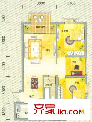 翡翠灣C1戶(hù)型 3室2廳1衛(wèi)1廚