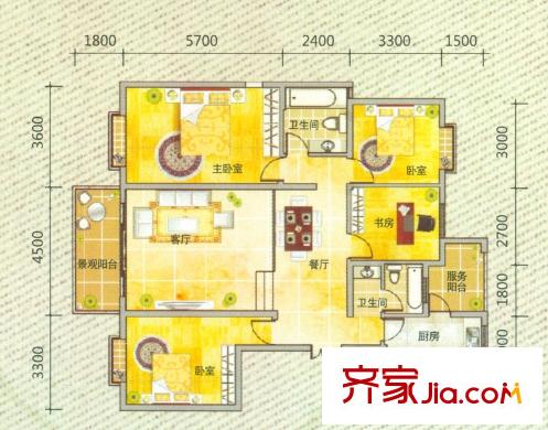 翡翠灣I戶(hù)型 4室2廳2衛(wèi)1廚