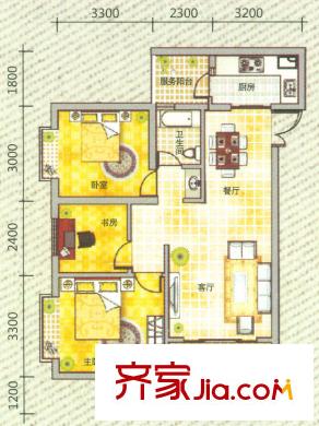 翡翠灣D戶(hù)型 3室2廳1衛(wèi)1廚
