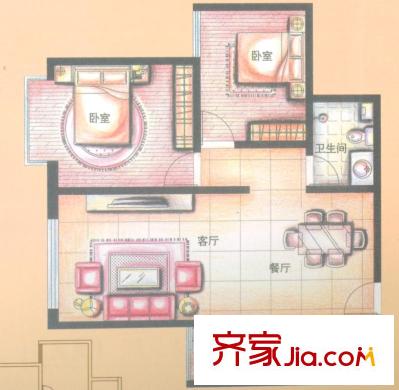 金領(lǐng)時代A2-3戶型 2室2廳1衛(wèi)1廚