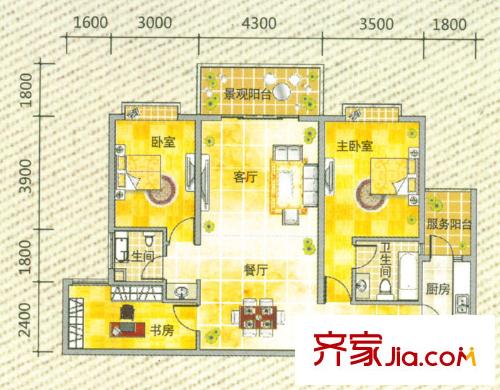 翡翠灣G戶(hù)型 3室2廳2衛(wèi)1廚