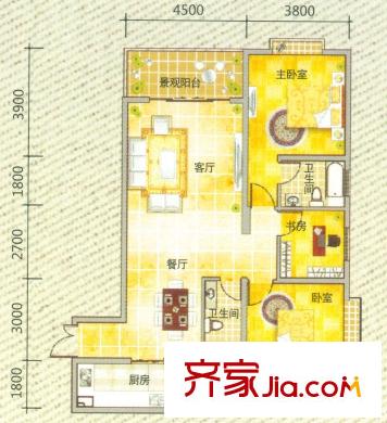 翡翠灣H戶(hù)型 3室2廳2衛(wèi)1廚