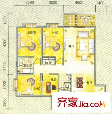 翡翠灣F戶(hù)型 4室2廳2衛(wèi)1廚