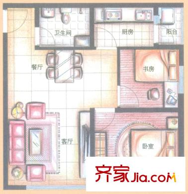 金領(lǐng)時代A1-1戶型 2室2廳1衛(wèi)1廚