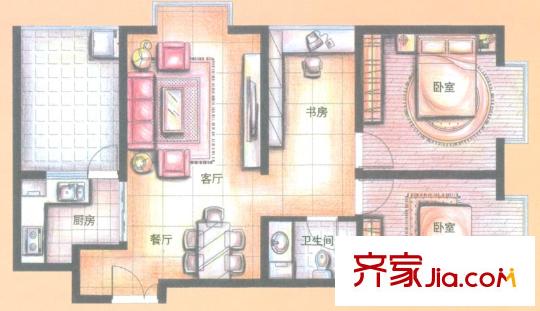 金領(lǐng)時代B3-4戶型 3室2廳1衛(wèi)1廚