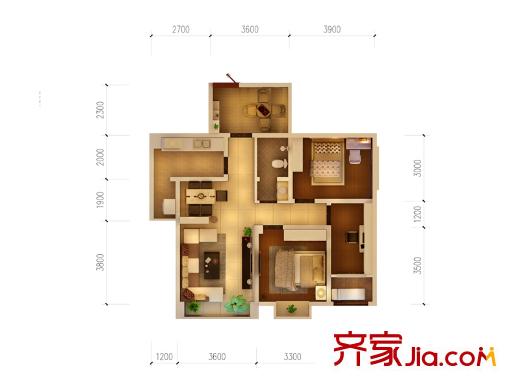 西府景苑G2戶型 3室2廳2衛(wèi)1廚