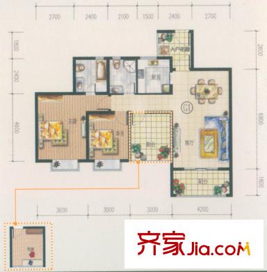 西府景苑G1戶型 3室2廳2衛(wèi)1廚