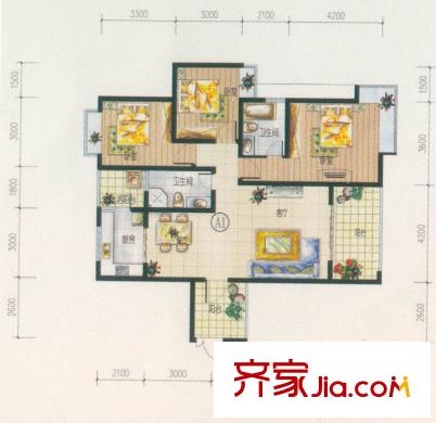 西府景苑A1戶型 3室2廳2衛(wèi)1廚