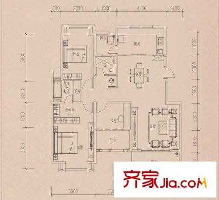 銀海白沙郡洋房B戶型 3室2廳2衛(wèi)1廚
