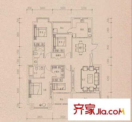 銀海白沙郡洋房C戶型 4室2廳2衛(wèi)1廚