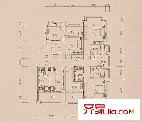 銀海白沙郡洋房C1戶型 4室2廳3衛(wèi)1廚
