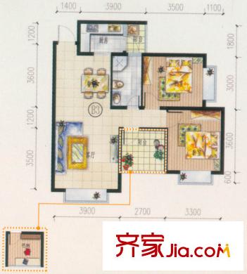 西府景苑B3戶型 3室2廳1衛(wèi)1廚