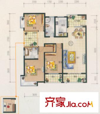 西府景苑F2戶型 3室2廳2衛(wèi)1廚