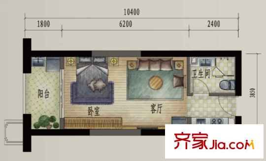 濱江俊園R戶型 1室1廳1衛(wèi)1廚