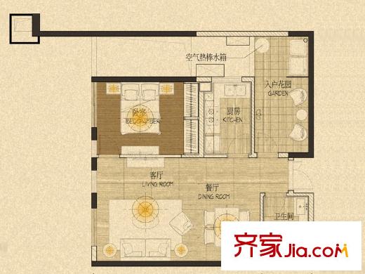 濱江俊園G1戶型 1室2廳1衛(wèi)1廚