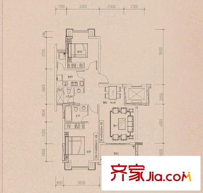 銀海白沙郡洋房A1戶型 2室2廳2衛(wèi)1廚